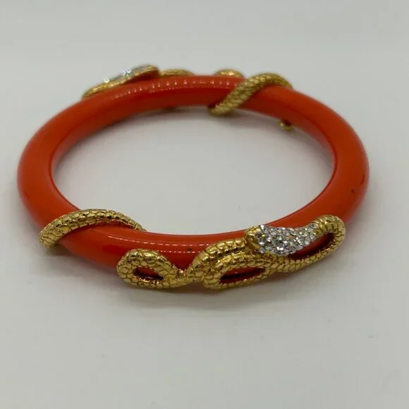 Coral Snake Bangle Bracelet Gold Snake Serpent Crystals Animal Wrap Statement - Picture 4 of 10